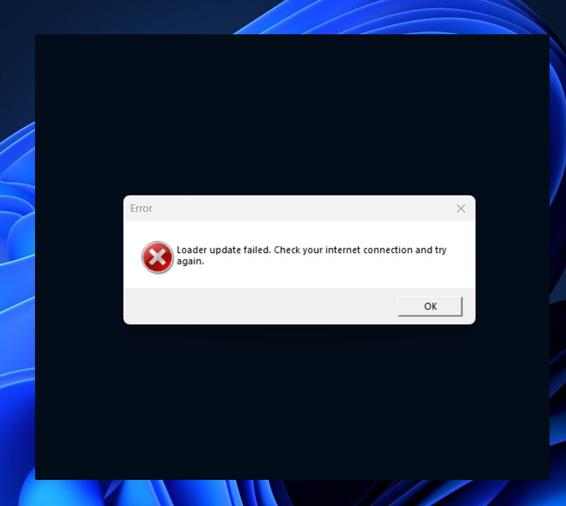 Loader update failed check your internet connection and try again ...
